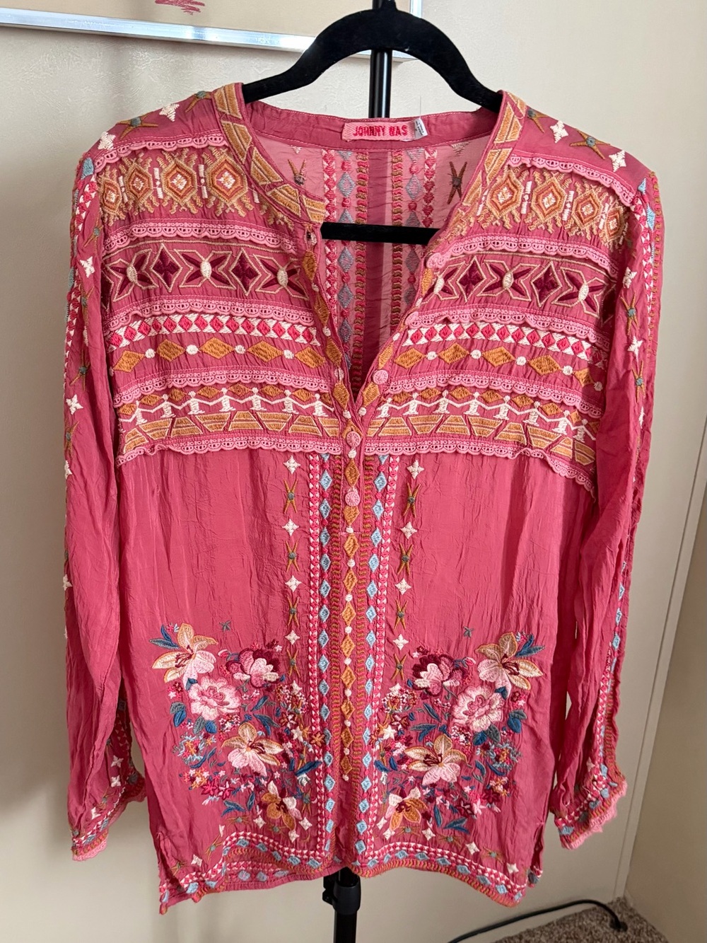 Johnny Was Dusty Cedar Dover Embroidered Tunic Top Size Small